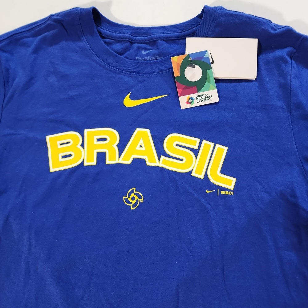 Nike World Baseball Classic Brasil T-Shirt Mens Small Blue WBC Graphic Tee NEW‎